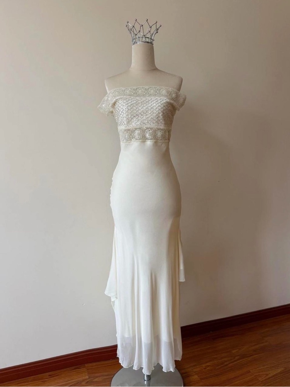 Valentino Off-Shoulder Ivory beaded Bodice Maxi Dress
